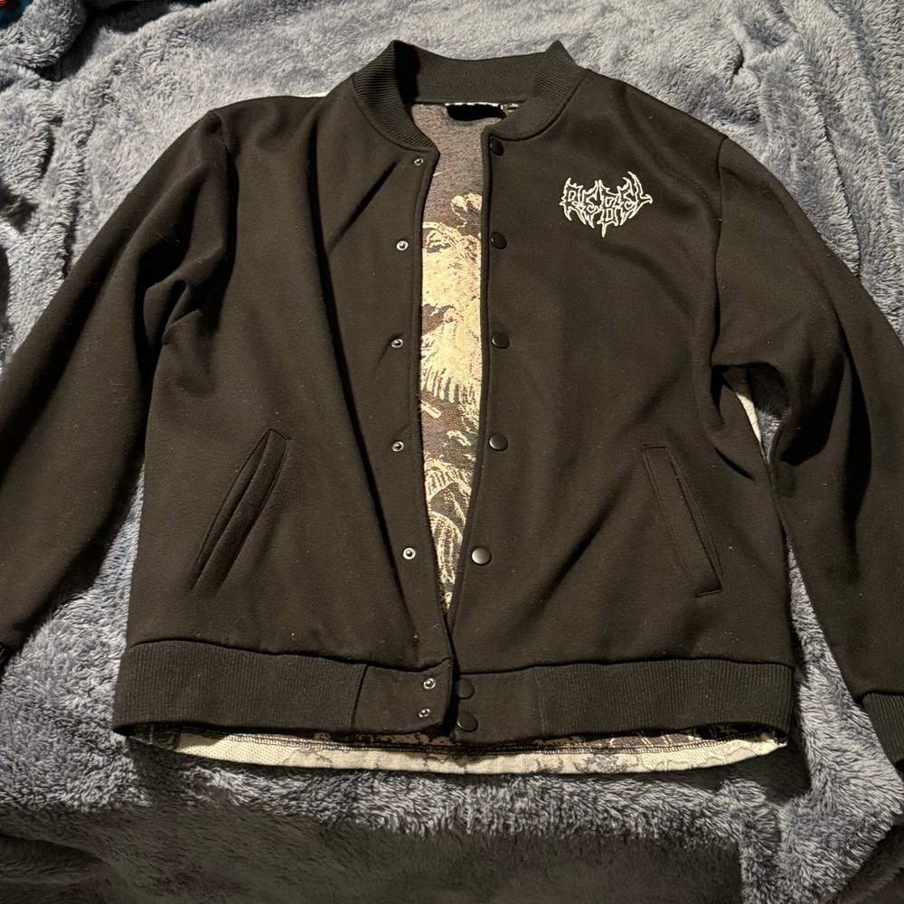 Black Graphic Snap Jacket